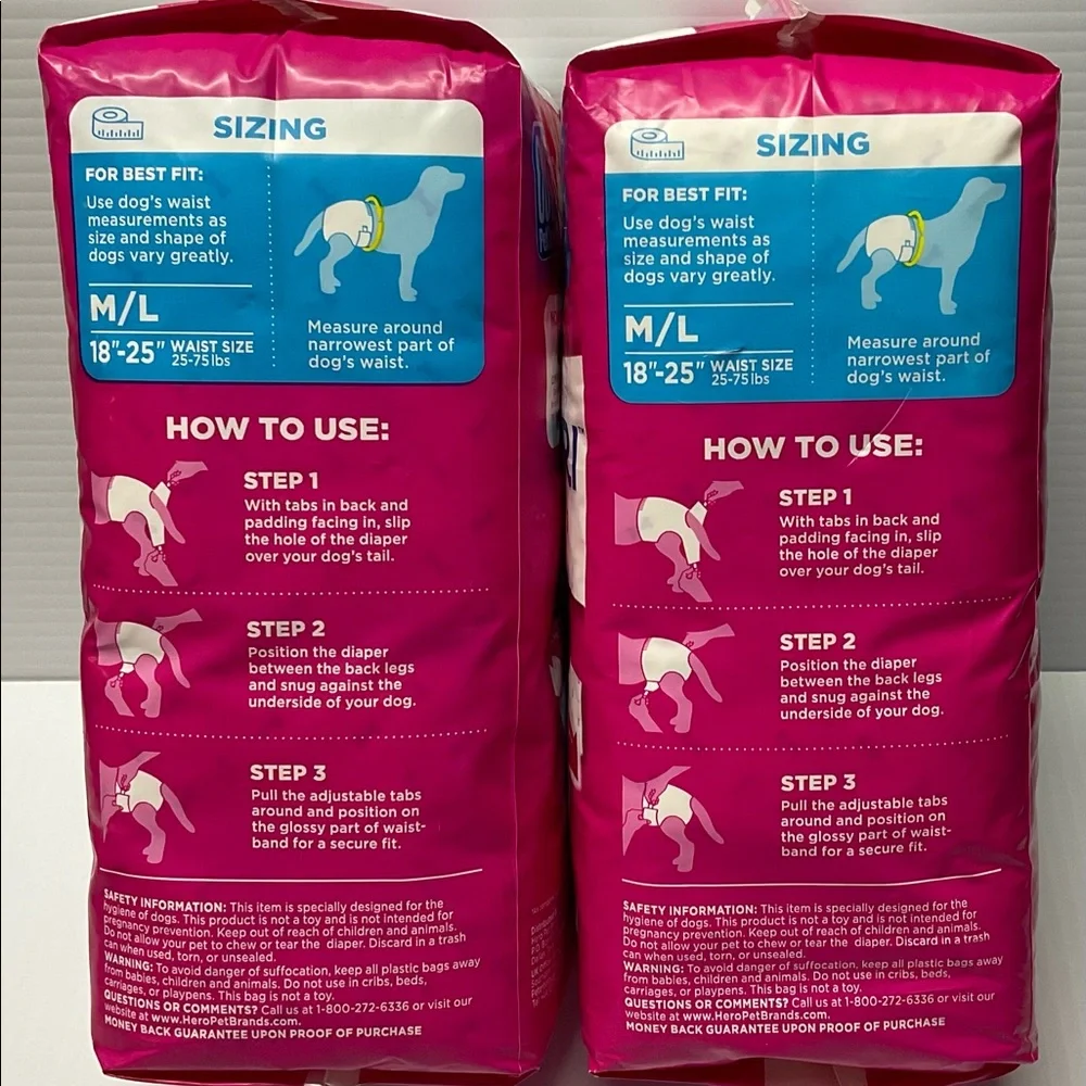 OUT! Pet Care Disposable Diapers For Pets 2 Pack. Size M/L 18”-25”